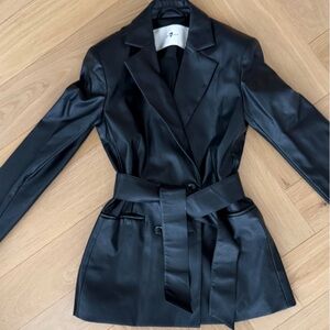 Black Faux Leather Jacket with Belt